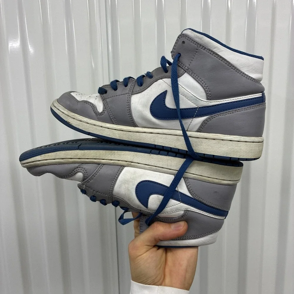 Jordan Air Jordan 1 Mid Cement Grey/White/True Blue Men's Size 8.5